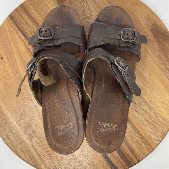 Dansko Jessie Clogs Womens Sz 40 US 9.5-10 Brown Platform Slip On Buckle Sandals - Picture 6 of 8